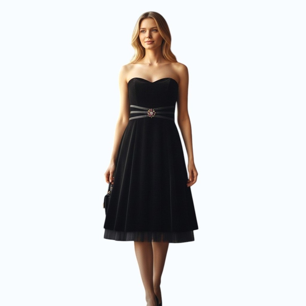 VTG Talbots Black Silk Blend Velvet Strapless Cocktail Dress Tulle Hem Woman 6P